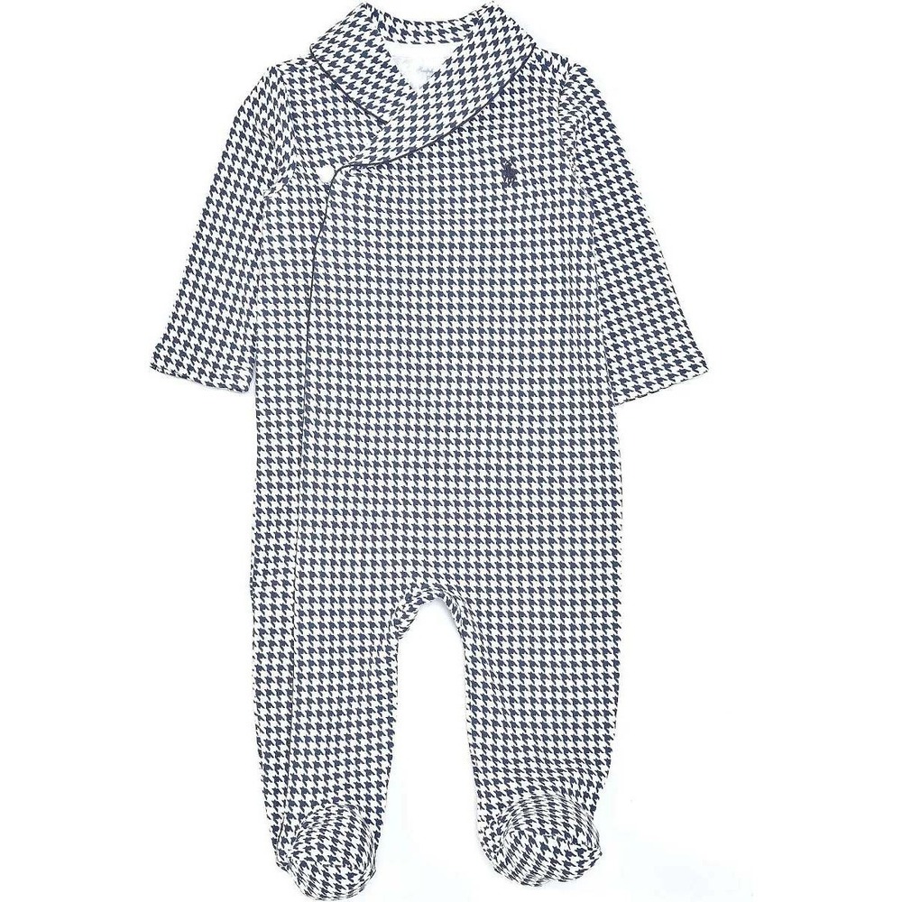 Ralph Lauren Baby Boy 6 mo. Long Sleeve Shawl Collar Houndstooth Footed Coverall